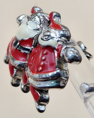 Vintage Mr. And Mrs. Santa Claus Wearing Ice Skates Festive Red and White Enamel Earrings