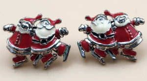 Vintage Mr. And Mrs. Santa Claus Wearing Ice Skates Festive Red and White Enamel Earrings