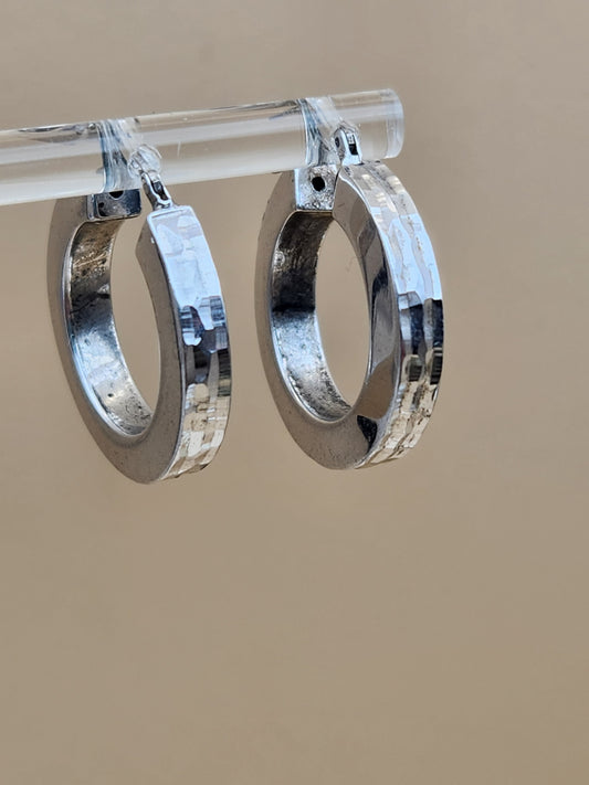 HELEN ANDREWS INC. HAN Signed Sterling Silver Carved Hoop Earrings