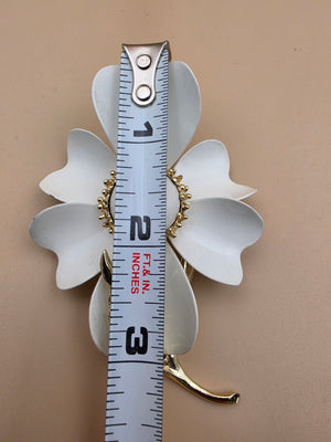 Vintage 1960's-70's White Enamel/Gold Tone 3.5" Brooch