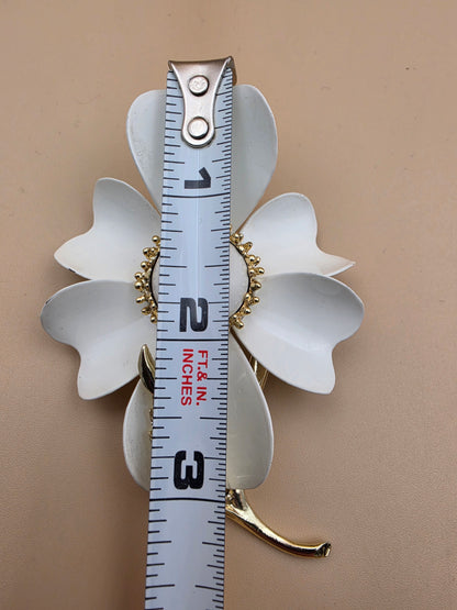 Vintage 1960's-70's White Enamel/Gold Tone 3.5" Brooch