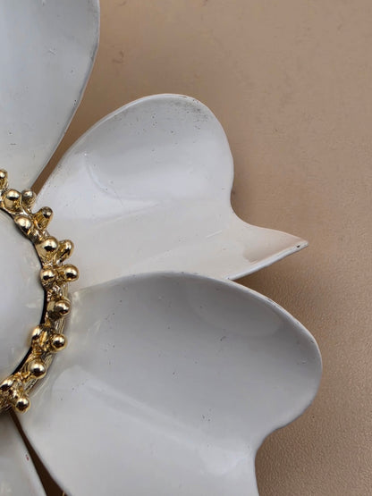 Vintage 1960's-70's White Enamel/Gold Tone 3.5" Brooch