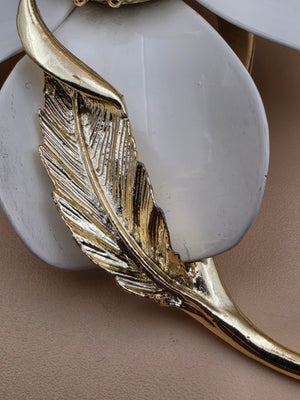 Vintage 1960's-70's White Enamel/Gold Tone 3.5" Brooch