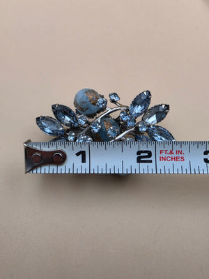 1940's-1950's Navette/Round Blue Rhinestones/ Resin Spheres 3D Layered Brooch