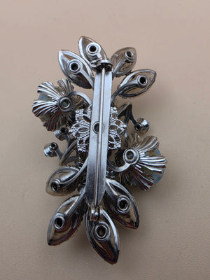 1940's-1950's Navette/Round Blue Rhinestones/ Resin Spheres 3D Layered Brooch