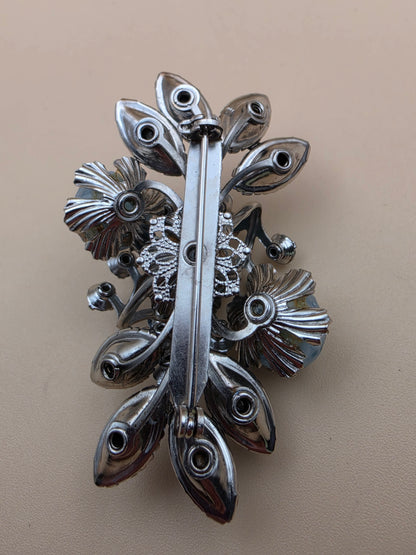 1940's-1950's Navette/Round Blue Rhinestones/ Resin Spheres 3D Layered Brooch