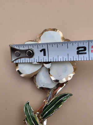 Gold Tone/White/Green Enamel 4.25" Vintage Brooch
