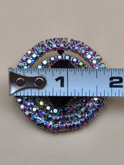 Rivoli Crystal/Aurora Borealis Vintage 1950's-60's 1.75" Round Brooch