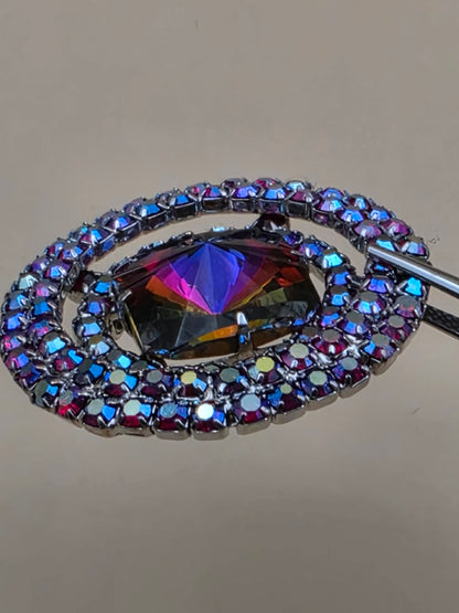 Rivoli Crystal/Aurora Borealis Vintage 1950's-60's 1.75" Round Brooch
