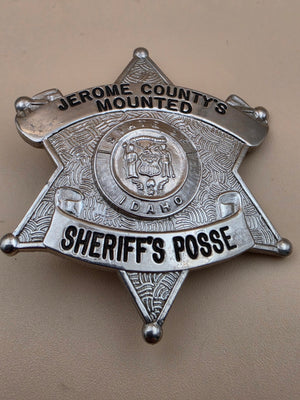 C.W. NIELSEN MANUFACTURING  Silver Tone 6 Point Star Jerome County State of Idaho Mounted Sheriff's Posse Badge