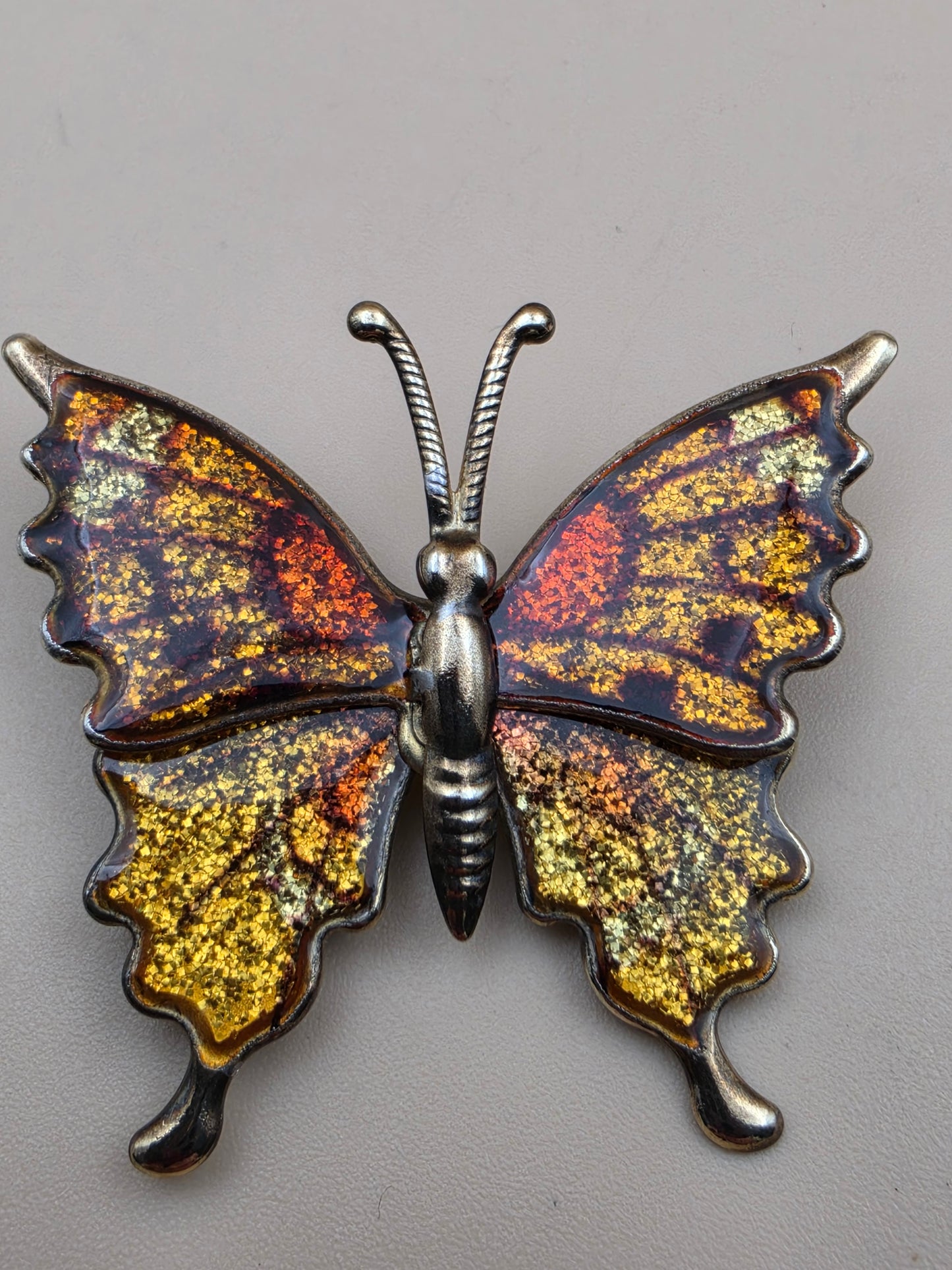 1970's Yellow/Orange/Brass Interpur Vintage Butterfly Brooch