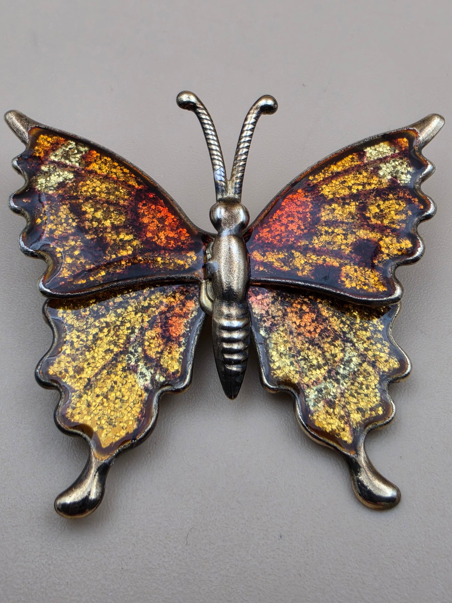 1970's Yellow/Orange/Brass Interpur Vintage Butterfly Brooch