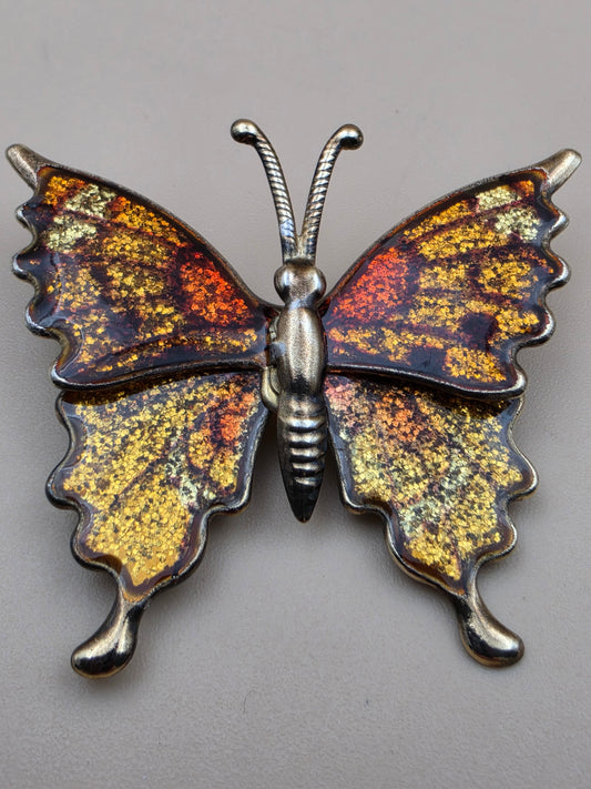 1970's Yellow/Orange/Brass Interpur Vintage Butterfly Brooch