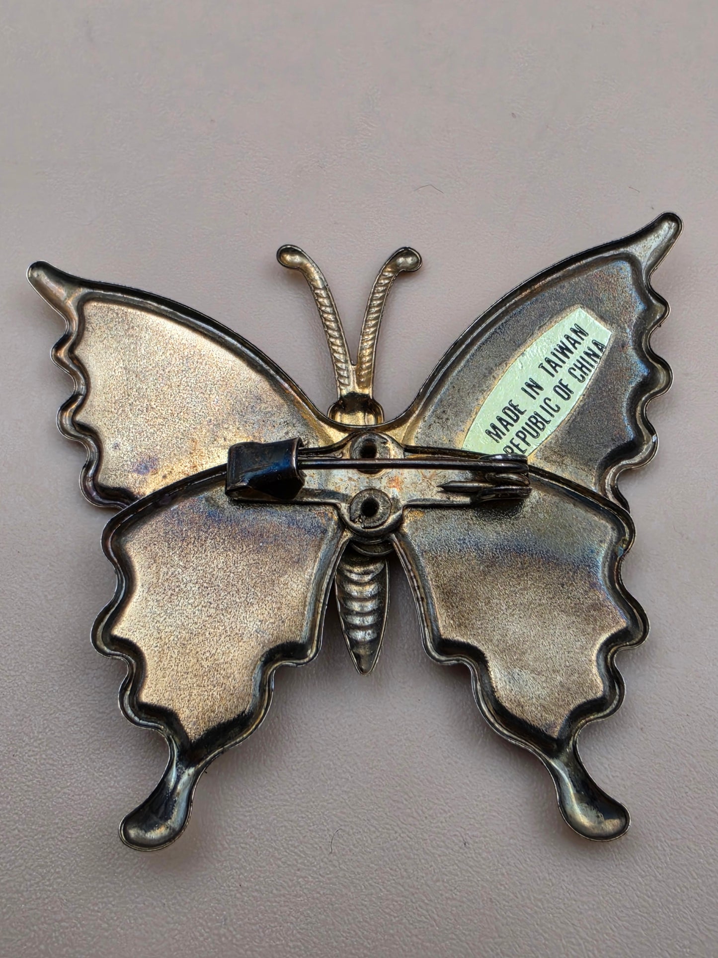 1970's Yellow/Orange/Brass Interpur Vintage Butterfly Brooch