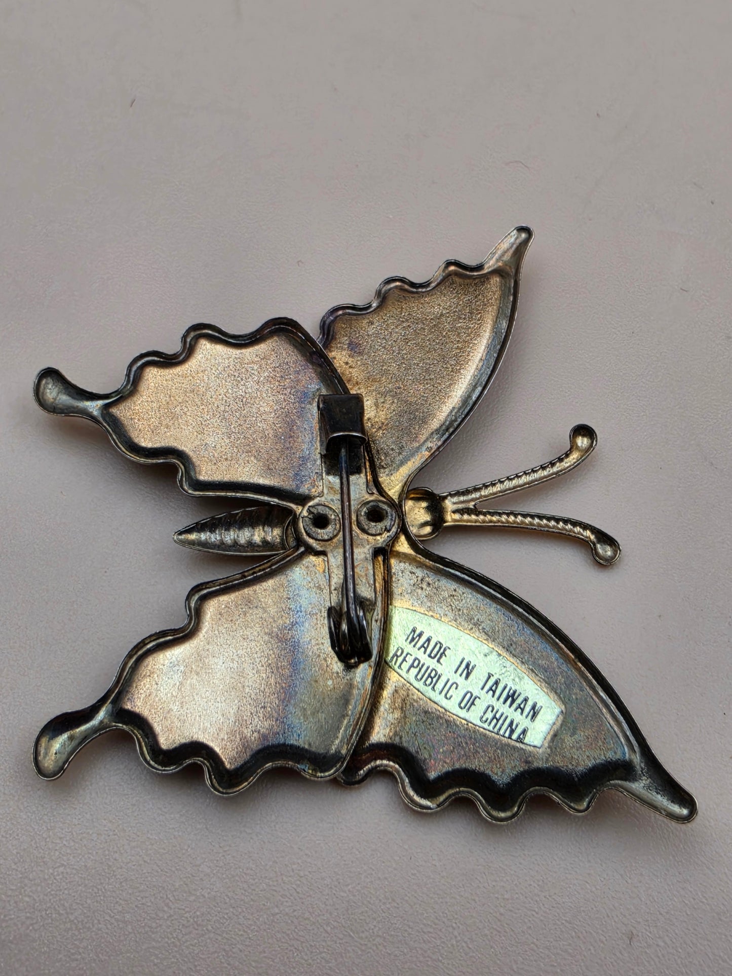 1970's Yellow/Orange/Brass Interpur Vintage Butterfly Brooch