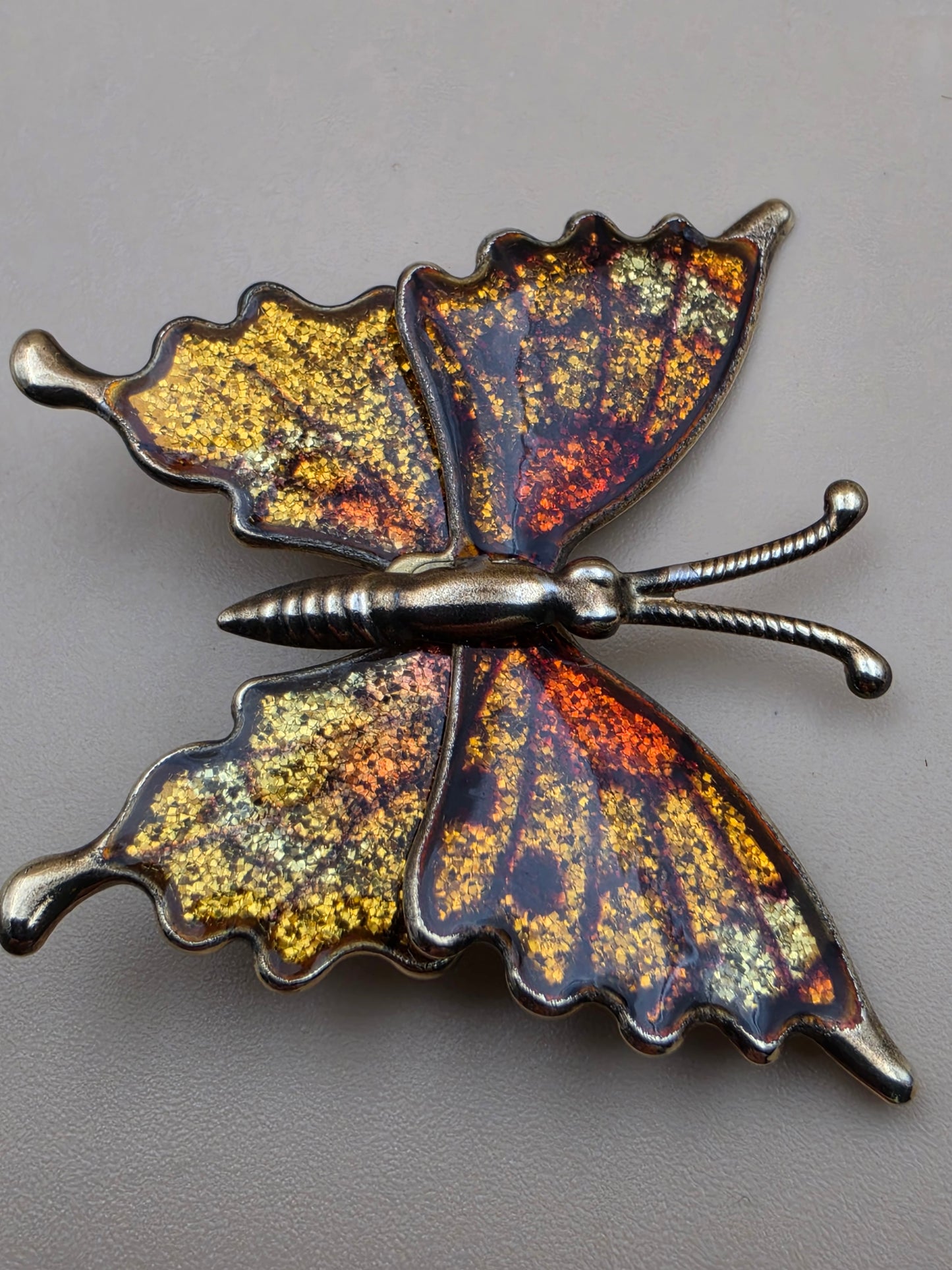 1970's Yellow/Orange/Brass Interpur Vintage Butterfly Brooch