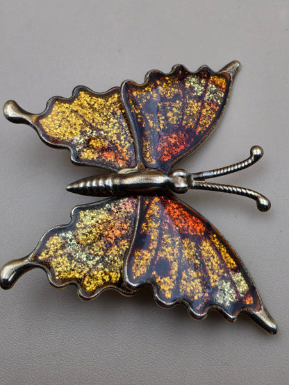 1970's Yellow/Orange/Brass Interpur Vintage Butterfly Brooch
