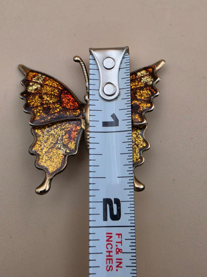 1970's Yellow/Orange/Brass Interpur Vintage Butterfly Brooch