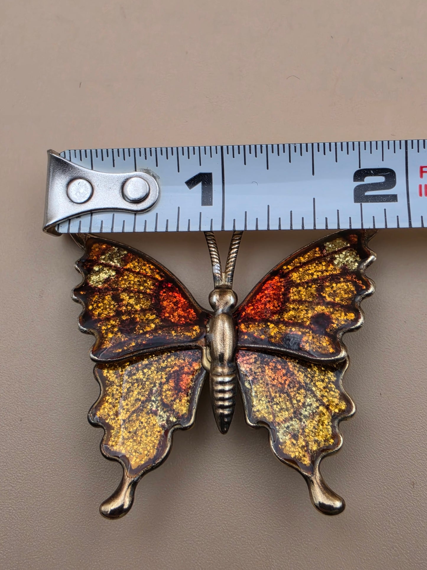 1970's Yellow/Orange/Brass Interpur Vintage Butterfly Brooch