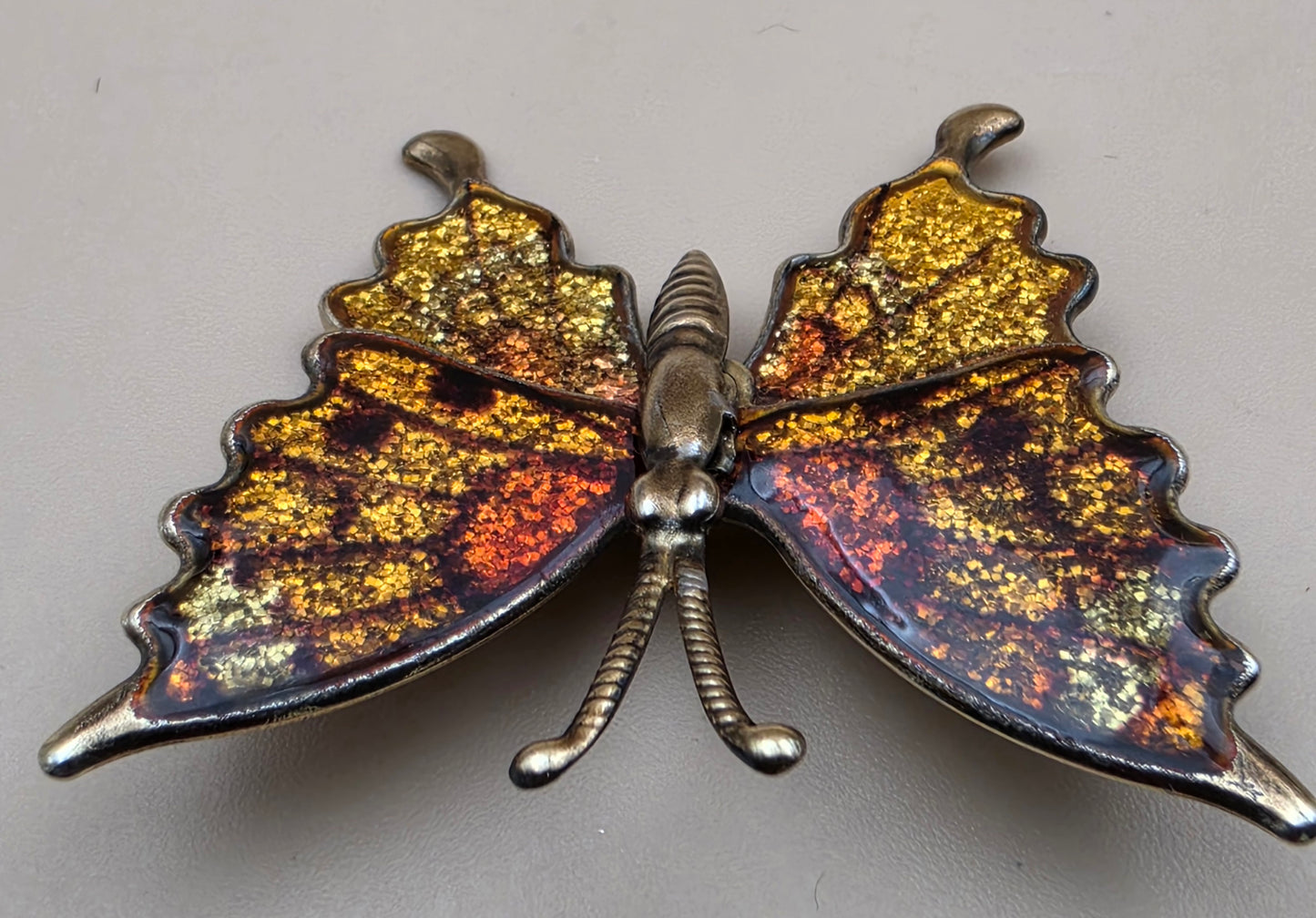 1970's Yellow/Orange/Brass Interpur Vintage Butterfly Brooch