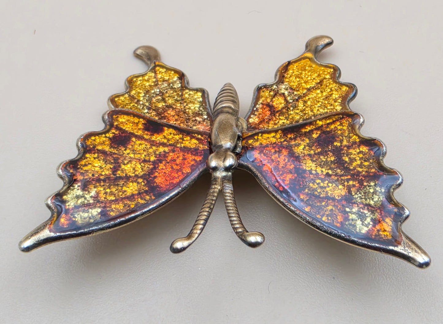 1970's Yellow/Orange/Brass Interpur Vintage Butterfly Brooch
