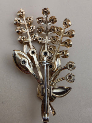 Prong Set/Marquise Cut and Chaton Rhinestones/Purple and Pink Floral Spray Brooch