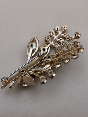 Prong Set/Marquise Cut and Chaton Rhinestones/Purple and Pink Floral Spray Brooch
