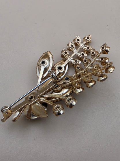 Prong Set/Marquise Cut and Chaton Rhinestones/Purple and Pink Floral Spray Brooch