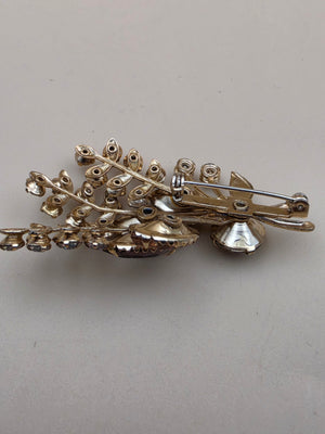 Prong Set/Marquise Cut and Chaton Rhinestones/Purple and Pink Floral Spray Brooch