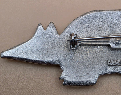 JONETTE JEWELRY J.J. Vintage 1988 Pewter Handcrafted Armadillo Brooch