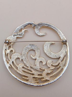 M.JENT Gold Tone Stylized Mermaid In Swirling Waves Brooch