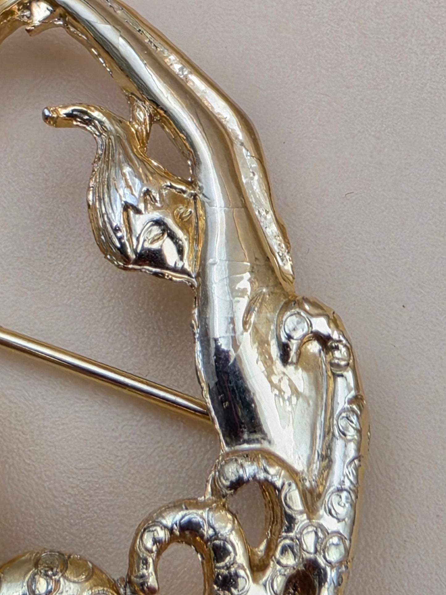 M.JENT Gold Tone Stylized Mermaid In Swirling Waves Brooch