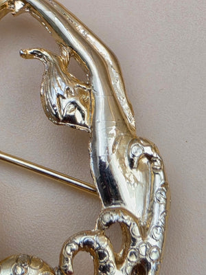 M.JENT Gold Tone Stylized Mermaid In Swirling Waves Brooch