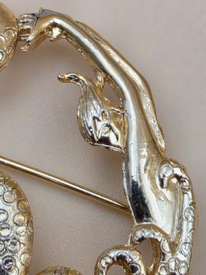 M.JENT Gold Tone Stylized Mermaid In Swirling Waves Brooch