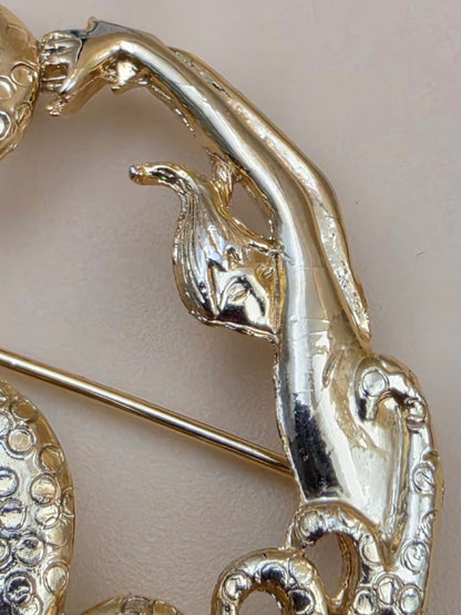 M.JENT Gold Tone Stylized Mermaid In Swirling Waves Brooch
