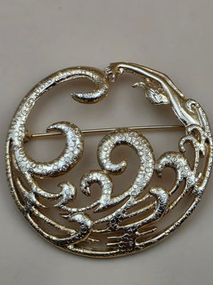 M.JENT Gold Tone Stylized Mermaid In Swirling Waves Brooch
