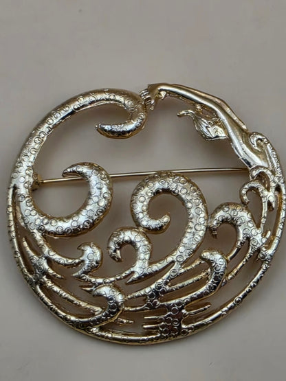 M.JENT Gold Tone Stylized Mermaid In Swirling Waves Brooch