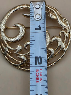 M.JENT Gold Tone Stylized Mermaid In Swirling Waves Brooch