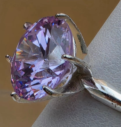Lavender Cubic Zirconia/Portuguese Cut Solitaire/Sterling Silver  Ring Size 4.75