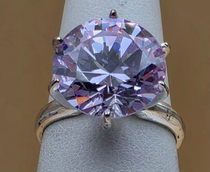 Lavender Cubic Zirconia/Portuguese Cut Solitaire/Sterling Silver  Ring Size 4.75