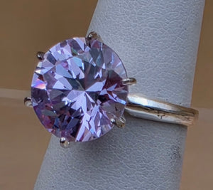 Lavender Cubic Zirconia/Portuguese Cut Solitaire/Sterling Silver  Ring Size 4.75