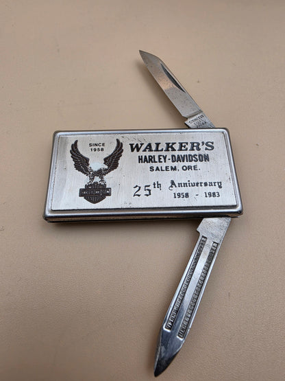 1983 Harley Davidson Money Clip/Pocket Knife Salem, Oregon 25th Anniversary Advertising Piece