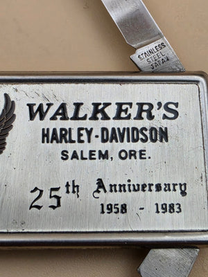 1983 Harley Davidson Money Clip/Pocket Knife Salem, Oregon 25th Anniversary Advertising Piece