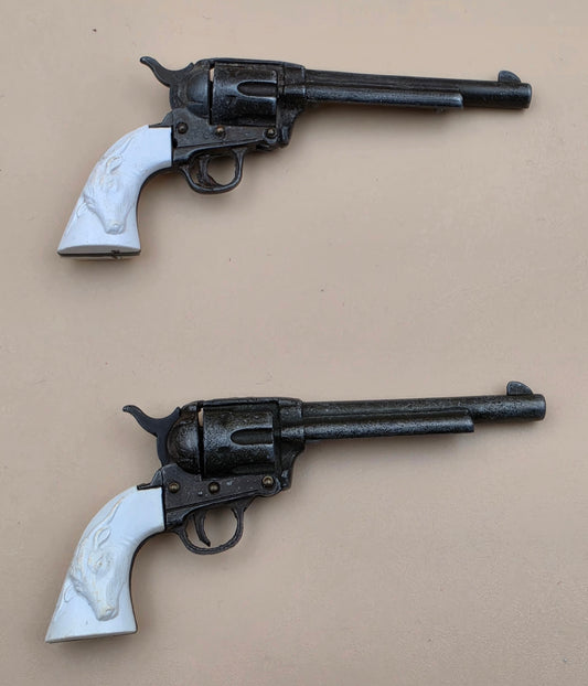 MARX Vintage Miniature Toy Replica Six Shooter Western Colt Revolver Handgun with Hammer and Safety Lock Slide Set of 2