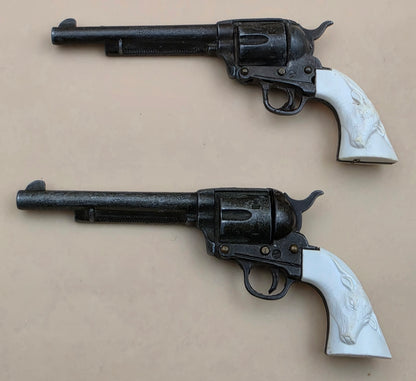 MARX Vintage Miniature Toy Replica Six Shooter Western Colt Revolver Handgun with Hammer and Safety Lock Slide Set of 2