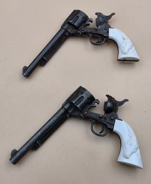 MARX Vintage Miniature Toy Replica Six Shooter Western Colt Revolver Handgun with Hammer and Safety Lock Slide Set of 2