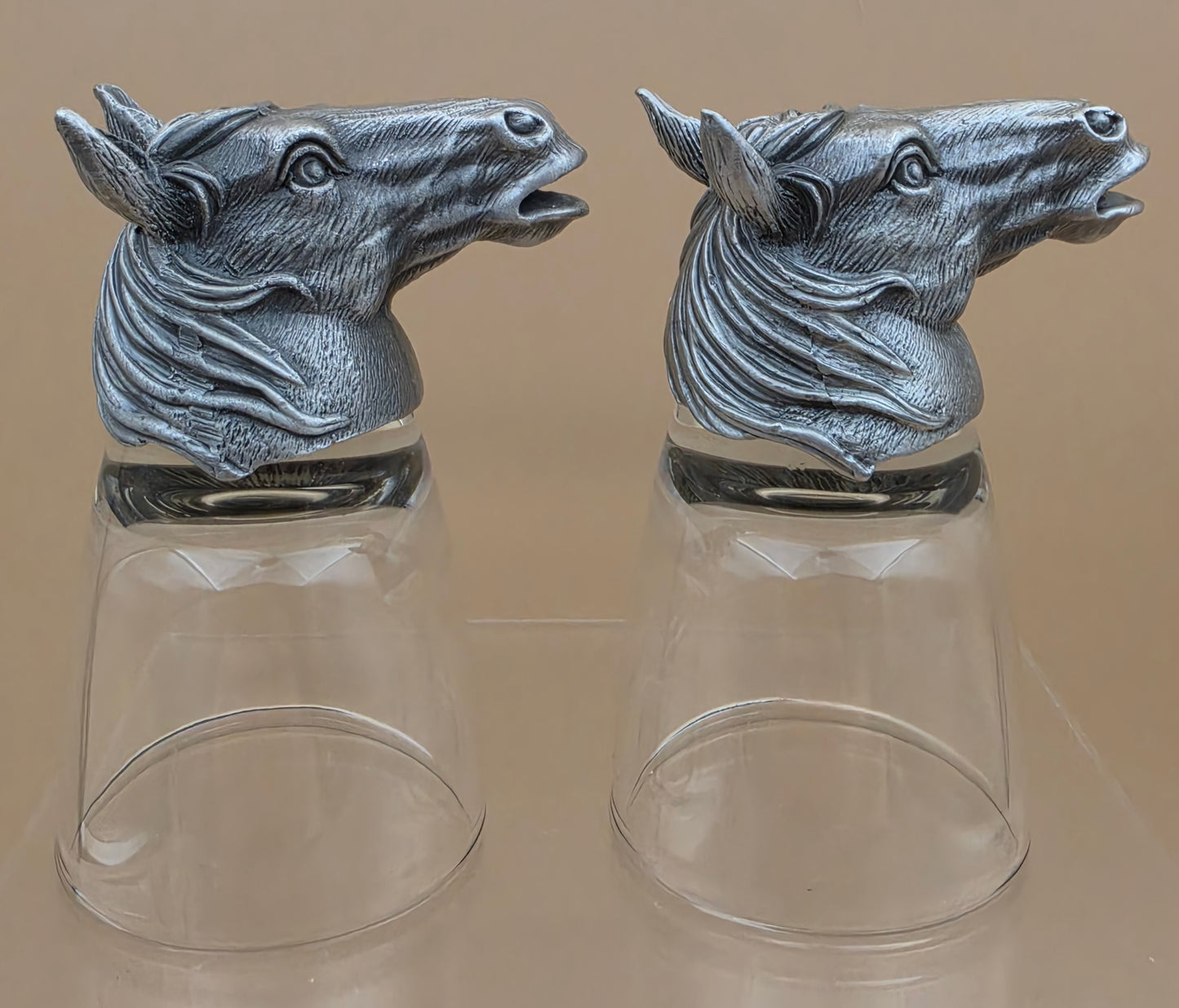 Handmade Carved Pewter Horse Head Shot Glasses Set of 2