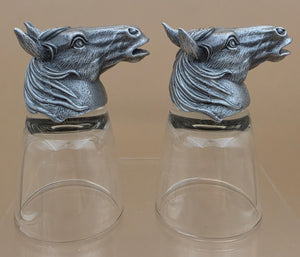 Handmade Carved Pewter Horse Head Shot Glasses Set of 2