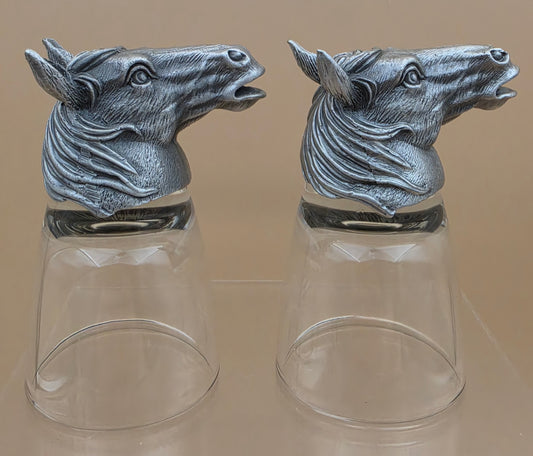 Handmade Carved Pewter Horse Head Shot Glasses Set of 2