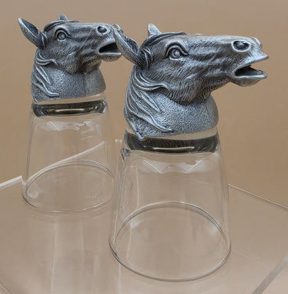 Handmade Carved Pewter Horse Head Shot Glasses Set of 2